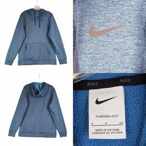 Nike Hoodie Sweatshirt Men's Size Small S Blue Pullover Therma Fit Long Sleeve